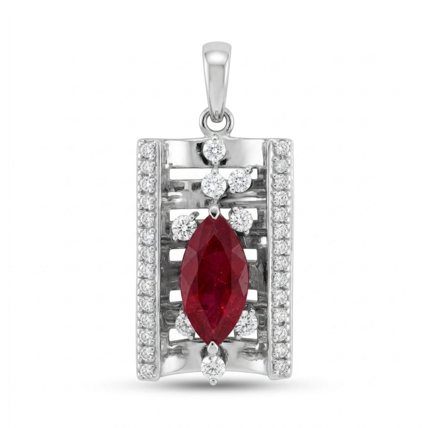 Platinum 1.71ct Marquise Ruby 0.50cttw White Diamonds Pendant