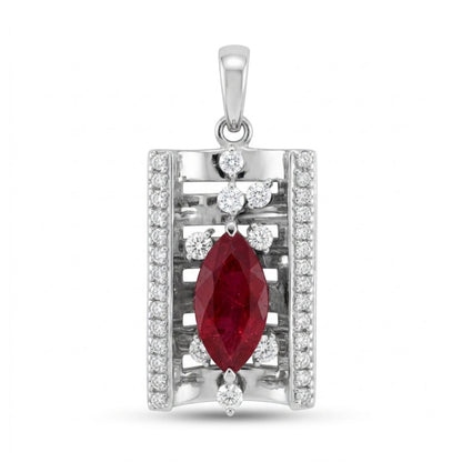 Platinum 1.71ct Marquise Ruby 0.50cttw White Diamonds Pendant