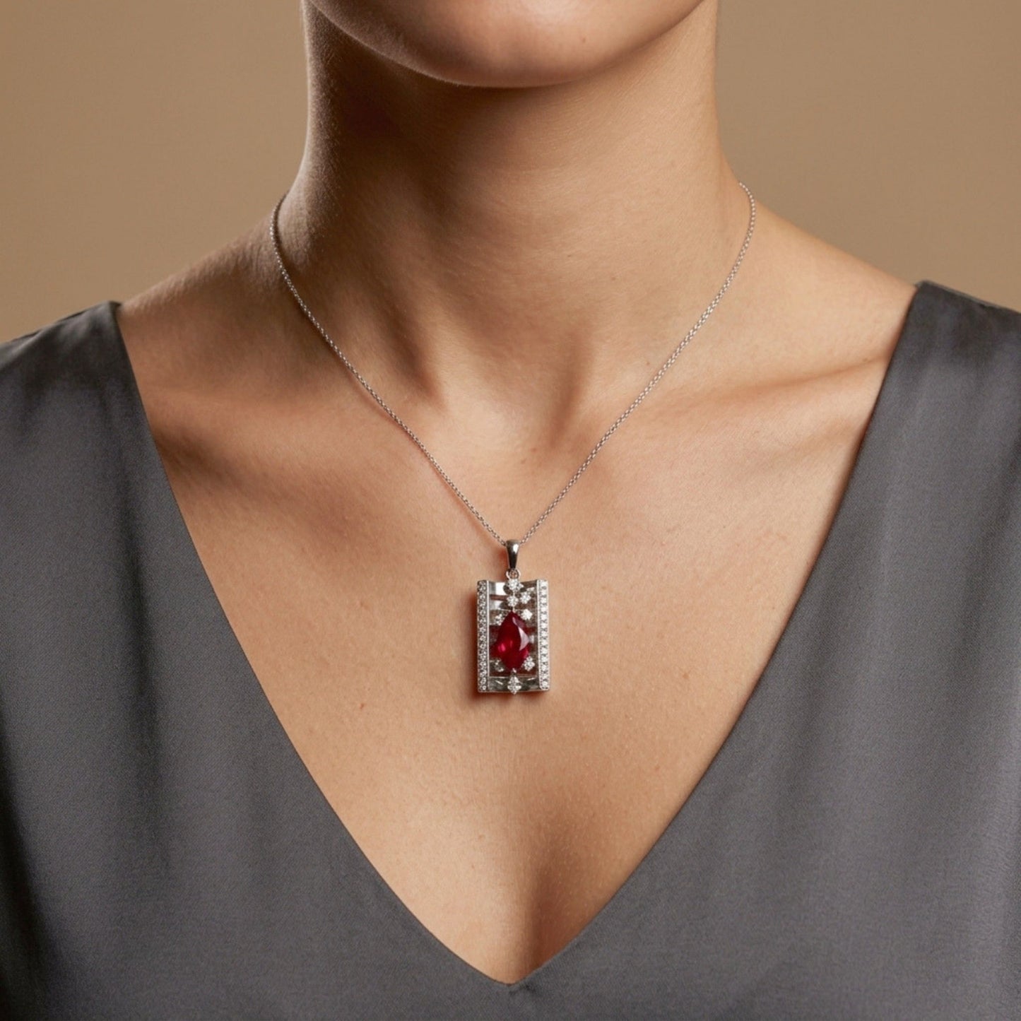 Platinum 1.71ct Marquise Ruby 0.50cttw White Diamonds Pendant