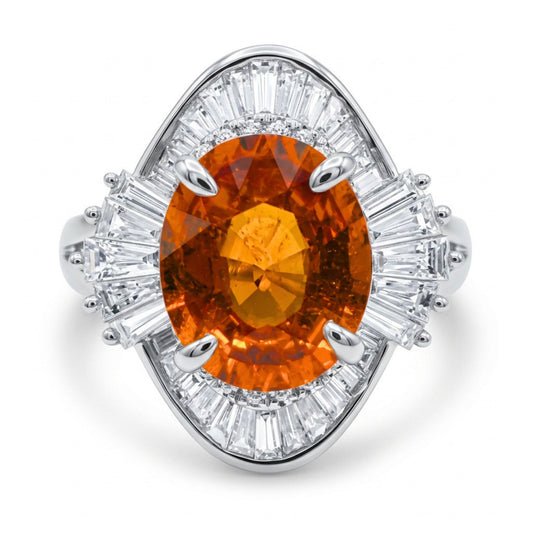 18K 4.38ct Oval Mandarin Garnet 0.97cttw VS White Diamond Ring