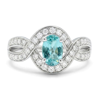 14K 0.45ct Oval Paraiba 0.34cttw White Diamonds Ring