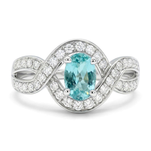 14K 0.45ct Oval Paraiba 0.34cttw White Diamonds Ring