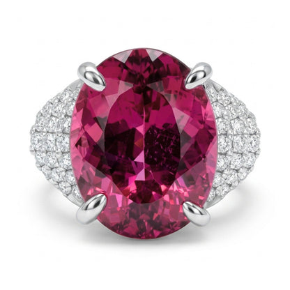 14K 7.10ct Oval Copper Bearing Tourmaline 0.31cttw VS White Diamonds Ring