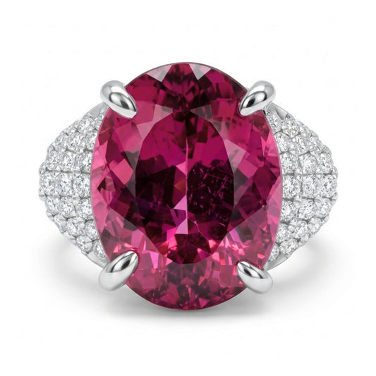 14K 7.10ct Oval Copper Bearing Tourmaline 0.31cttw VS White Diamonds Ring