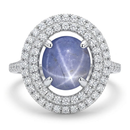 18K 2.16ct Oval Star Sapphire 0.67cttw White Diamonds Ring