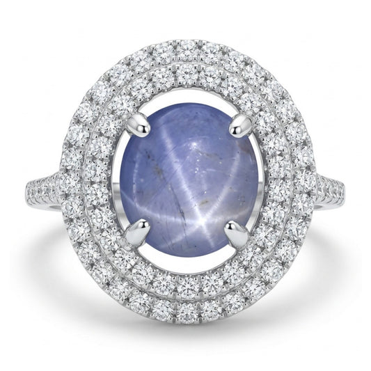 18K 2.16ct Oval Star Sapphire 0.67cttw White Diamonds Ring