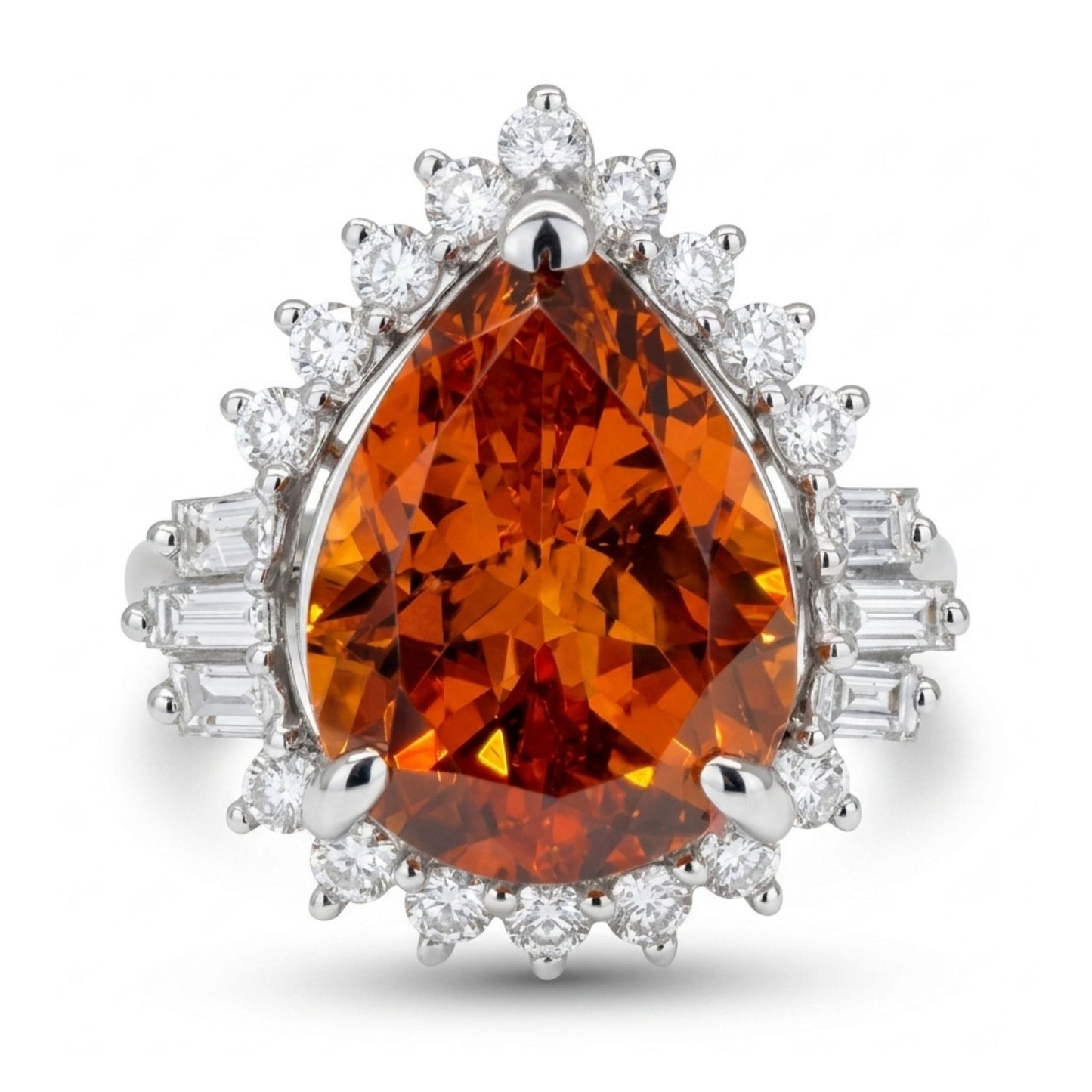 14K 6.11ct Pear Shape Mandarin Garnet 0.50cttw White Diamonds Ring