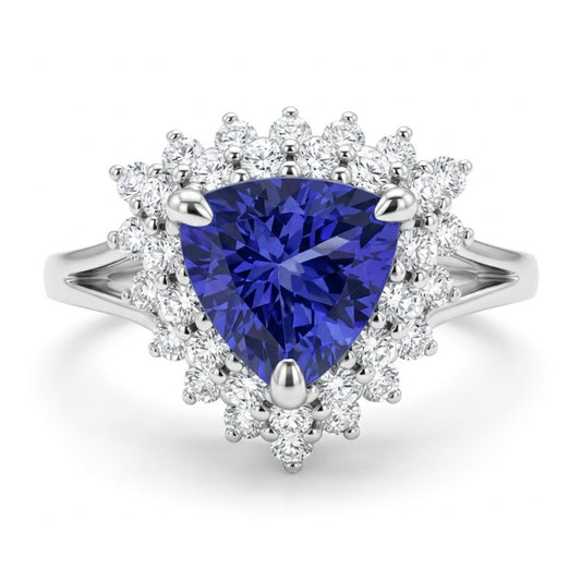 14K 1.47ct Trilliant Blue Wing Tanzanite 0.69cttw VS White Diamonds Ring