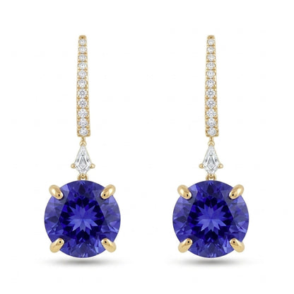 18K 10.72cttw Round Blue Wing Tanzanite 0.18cttw White Diamonds Drop Earrings