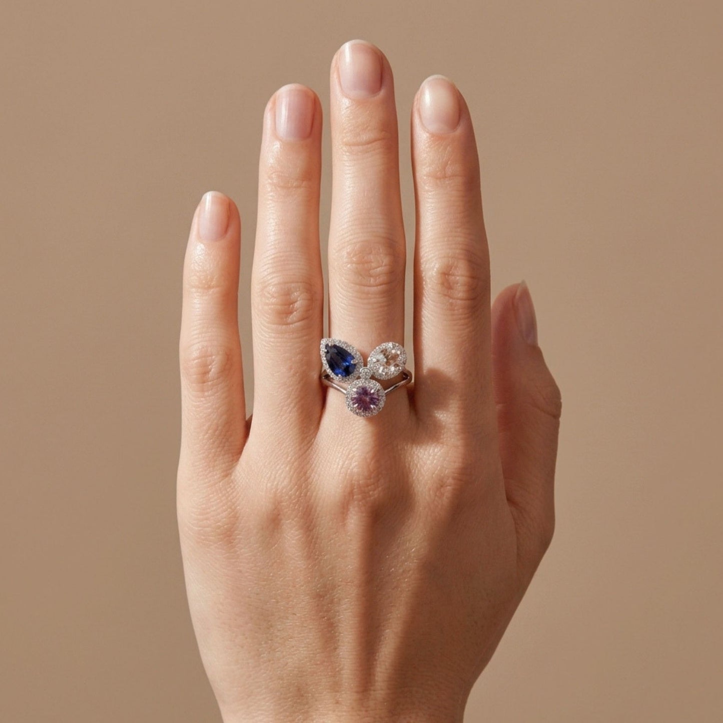 14K 3.66cttw Multi-Color Sapphire 0.60cttw VS White Diamonds Ring