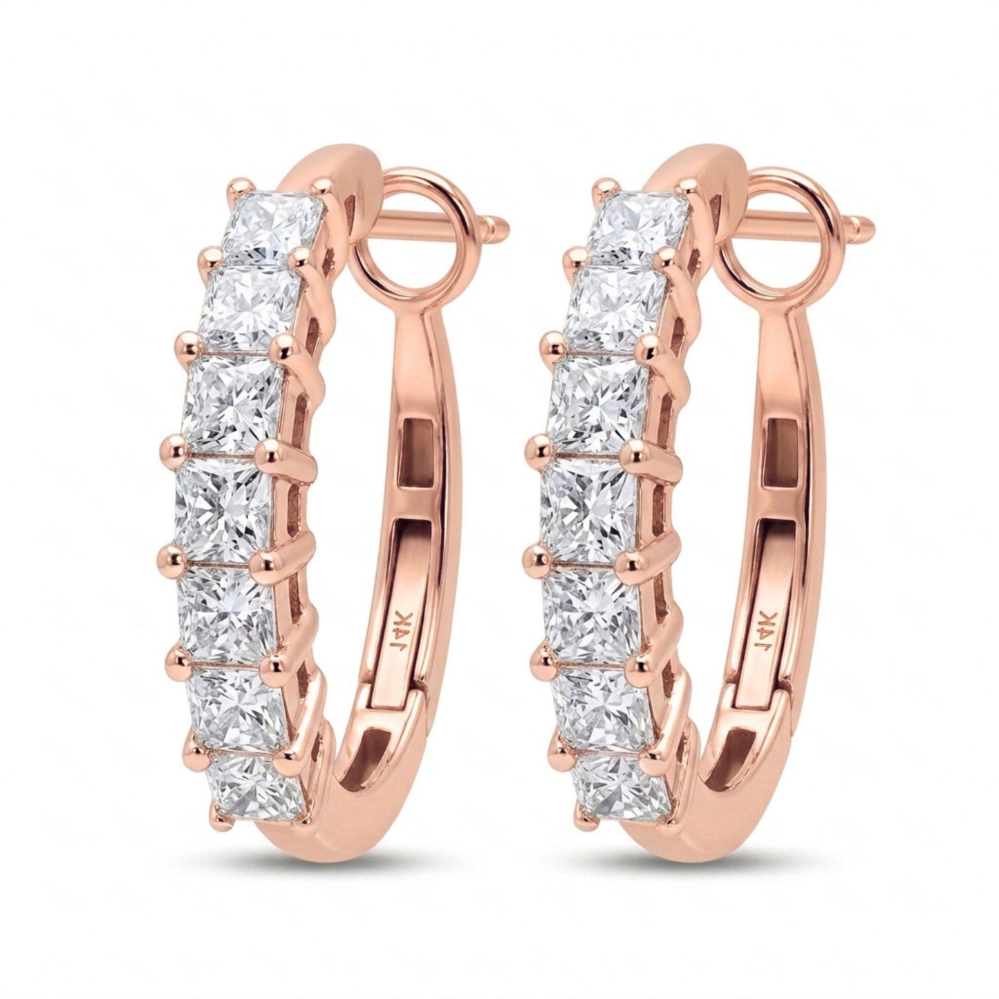 14K 0.86cttw Princess Cut VS White Diamond Hoop Earrings