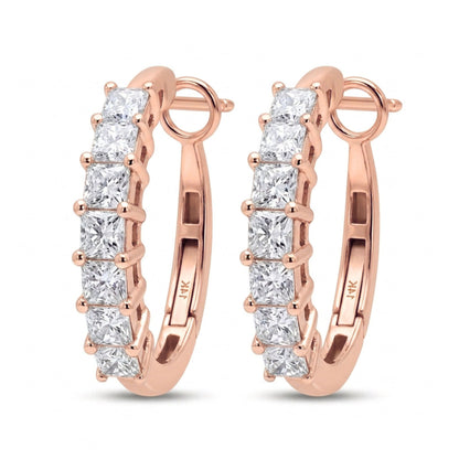 14K 0.86cttw Princess Cut VS White Diamond Hoop Earrings