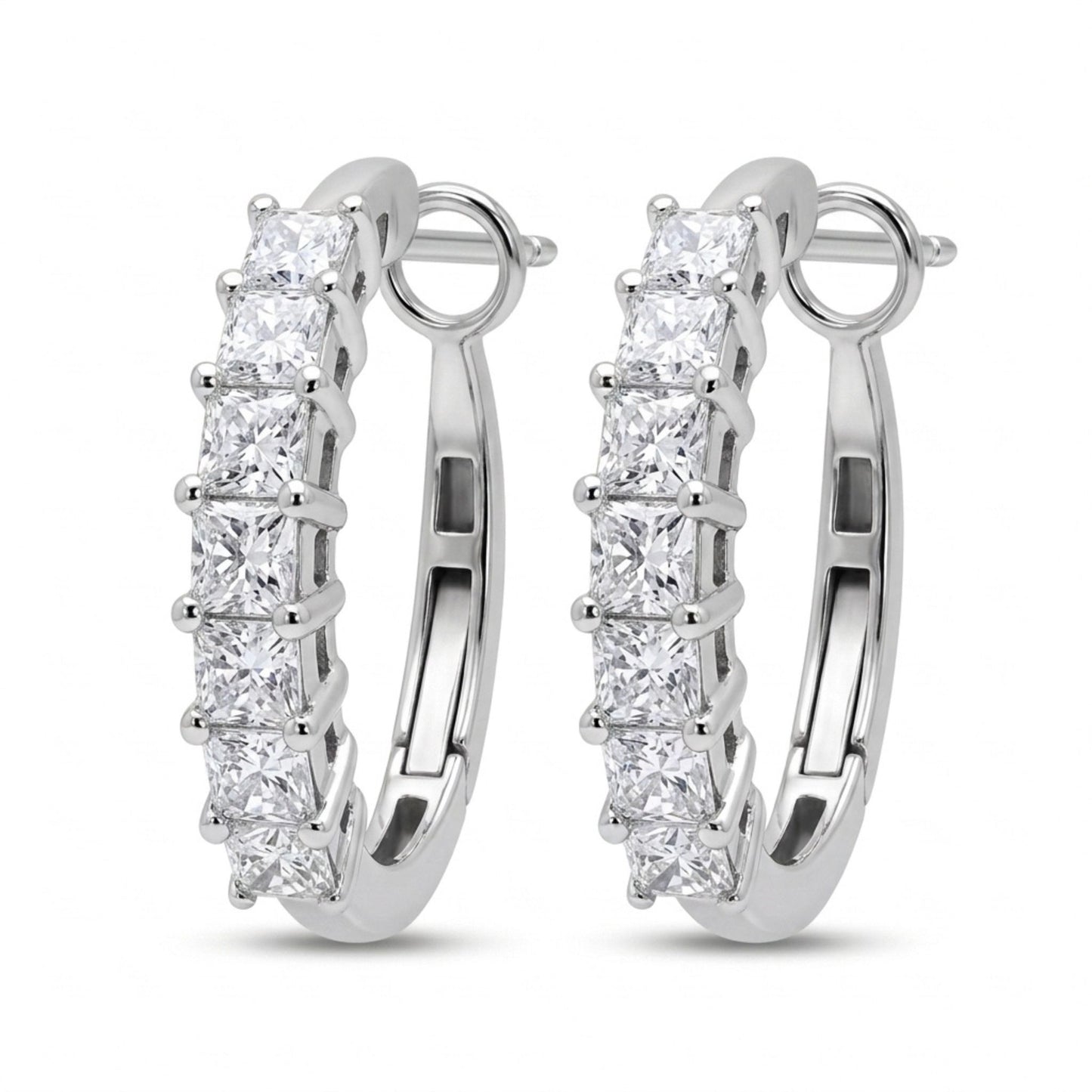 14K 0.86cttw Princess Cut VS White Diamond Hoop Earrings
