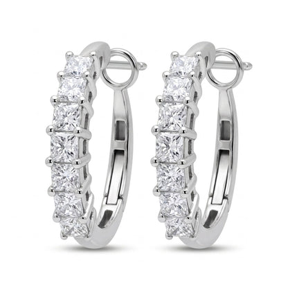 14K 0.86cttw Princess Cut VS White Diamond Hoop Earrings