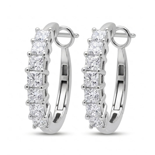 14K 0.86cttw Princess Cut VS White Diamond Hoop Earrings
