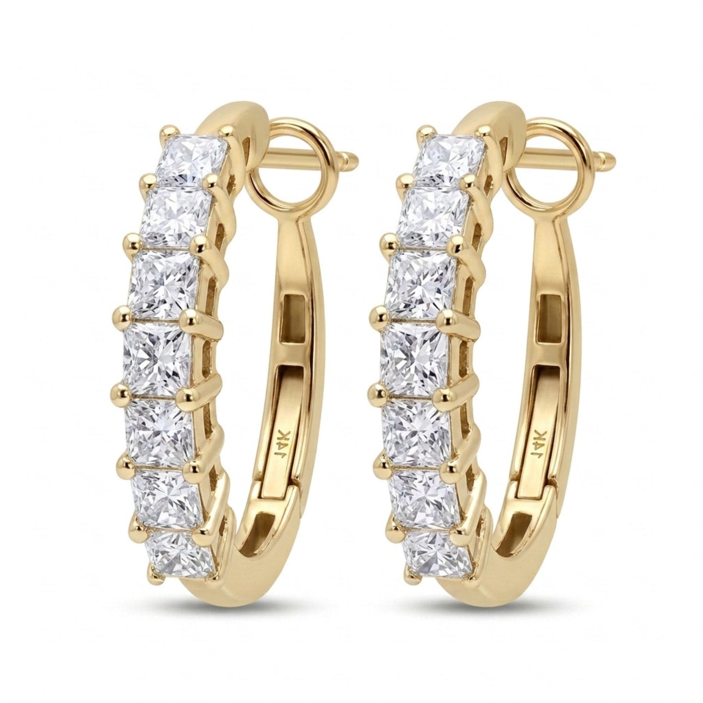 14K 0.86cttw Princess Cut VS White Diamond Hoop Earrings