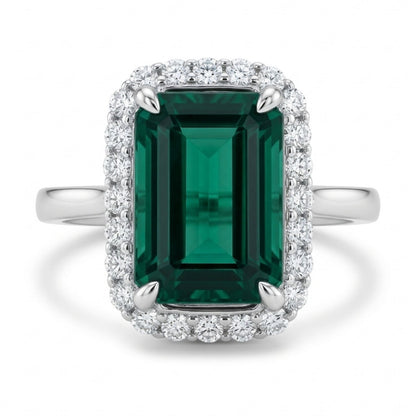 14K 5.45ct Emerald Cut Indicolite 0.5cttw White Diamonds Ring