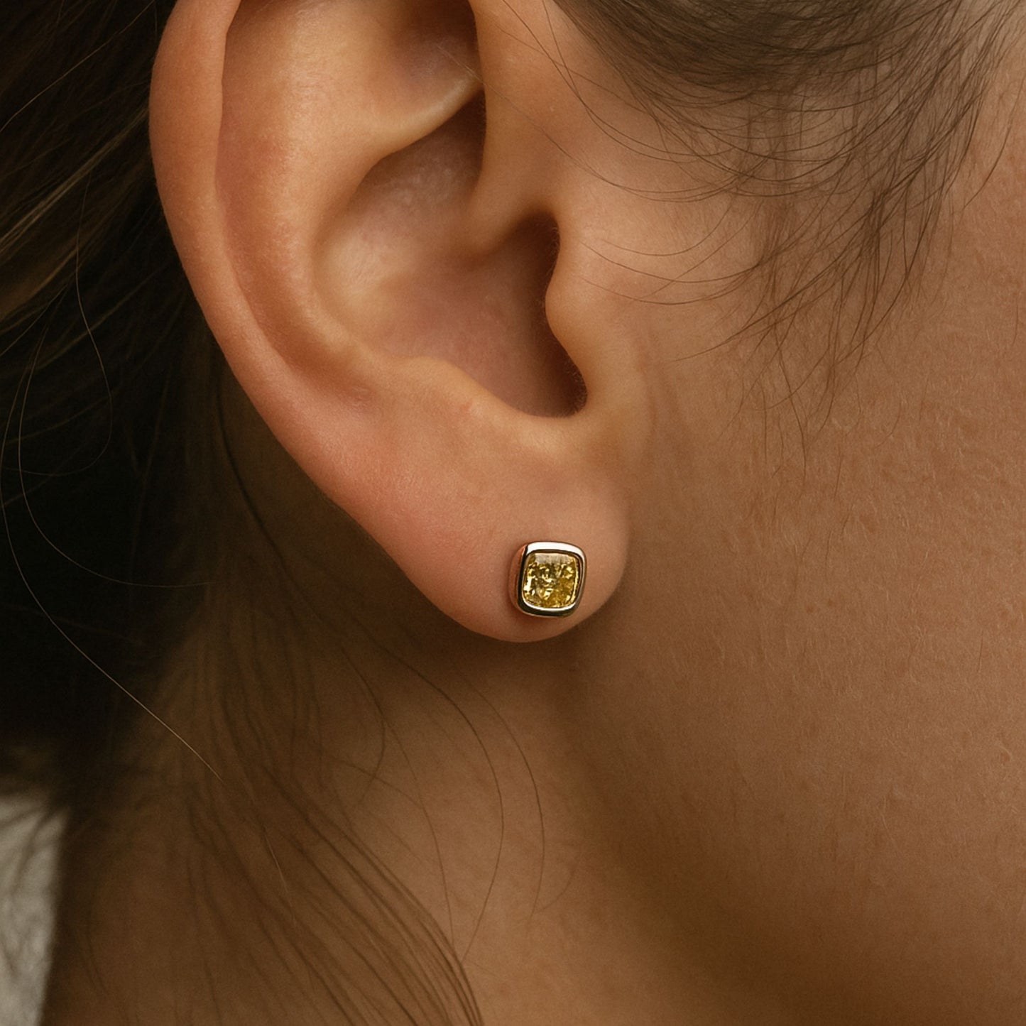 14K 0.50cttw Cushion Yellow Diamond Stud Earrings