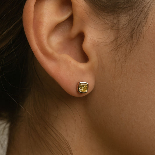 14K 0.50cttw Cushion Yellow Diamond Stud Earrings