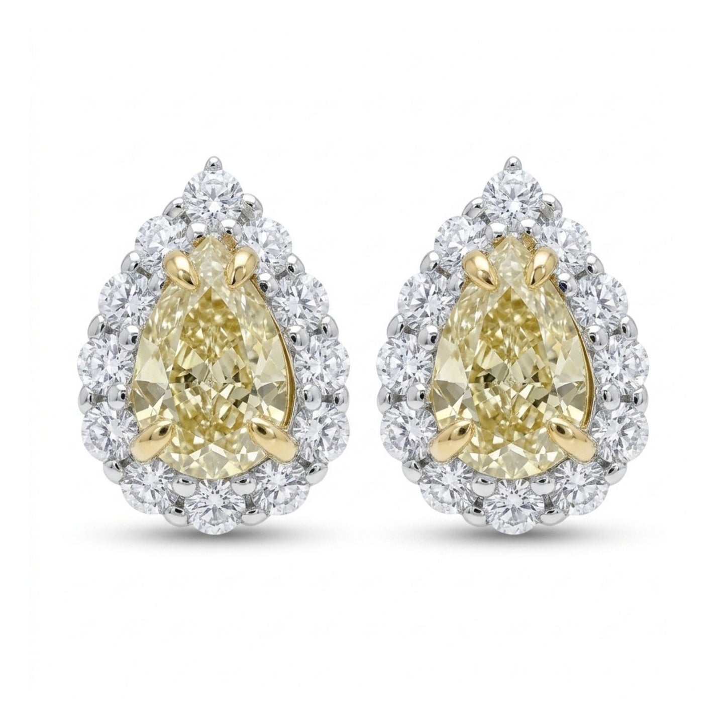 14K 1.43cttw Pear Shape Yellow Diamond 0.64cttw VS White Diamonds Stud Earrings