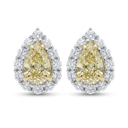 14K 1.43cttw Pear Shape Yellow Diamond 0.64cttw VS White Diamonds Stud Earrings
