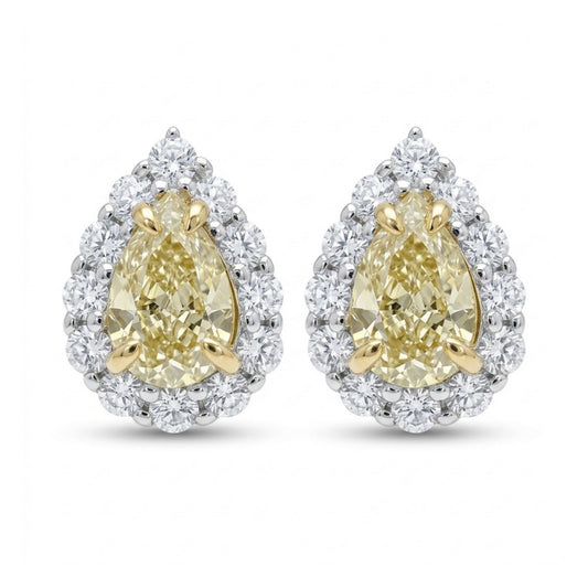 14K 1.43cttw Pear Shape Yellow Diamond 0.64cttw VS White Diamonds Stud Earrings
