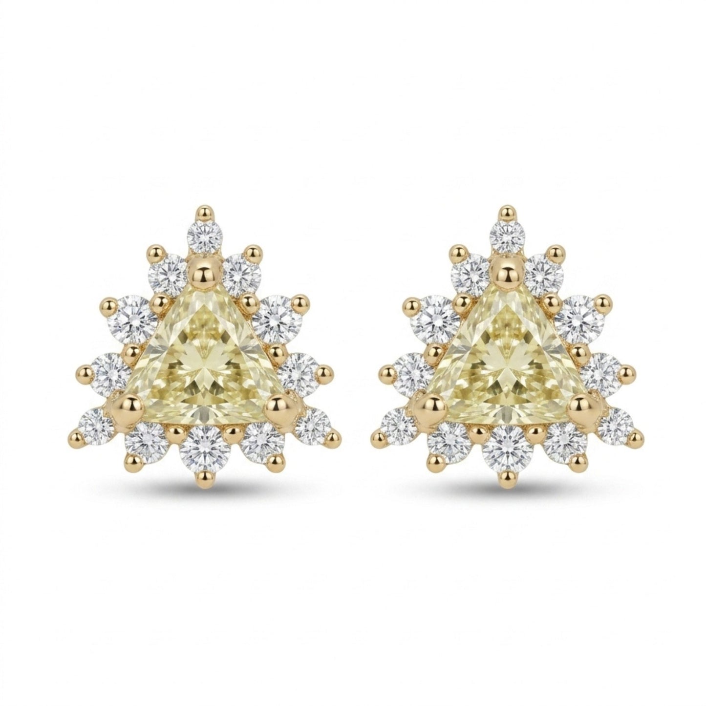 14K 0.71cttw Trilliant Yellow Diamond 0.37cttw White Diamonds Stud Earrings