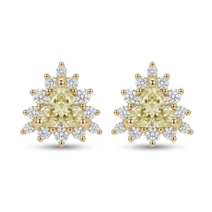 14K 0.71cttw Trilliant Yellow Diamond 0.37cttw White Diamonds Stud Earrings