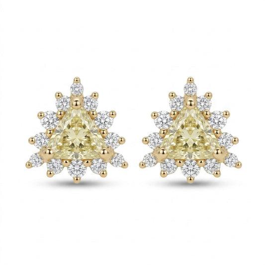 14K 0.71cttw Trilliant Yellow Diamond 0.37cttw White Diamonds Stud Earrings