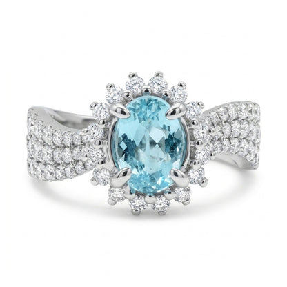 14K 0.62ct Oval Paraiba 0.74cttw White Diamonds Ring
