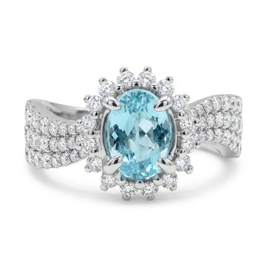 14K 0.62ct Oval Paraiba 0.74cttw White Diamonds Ring