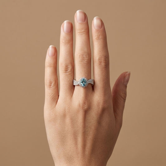 14K 0.62ct Oval Paraiba 0.74cttw White Diamonds Ring