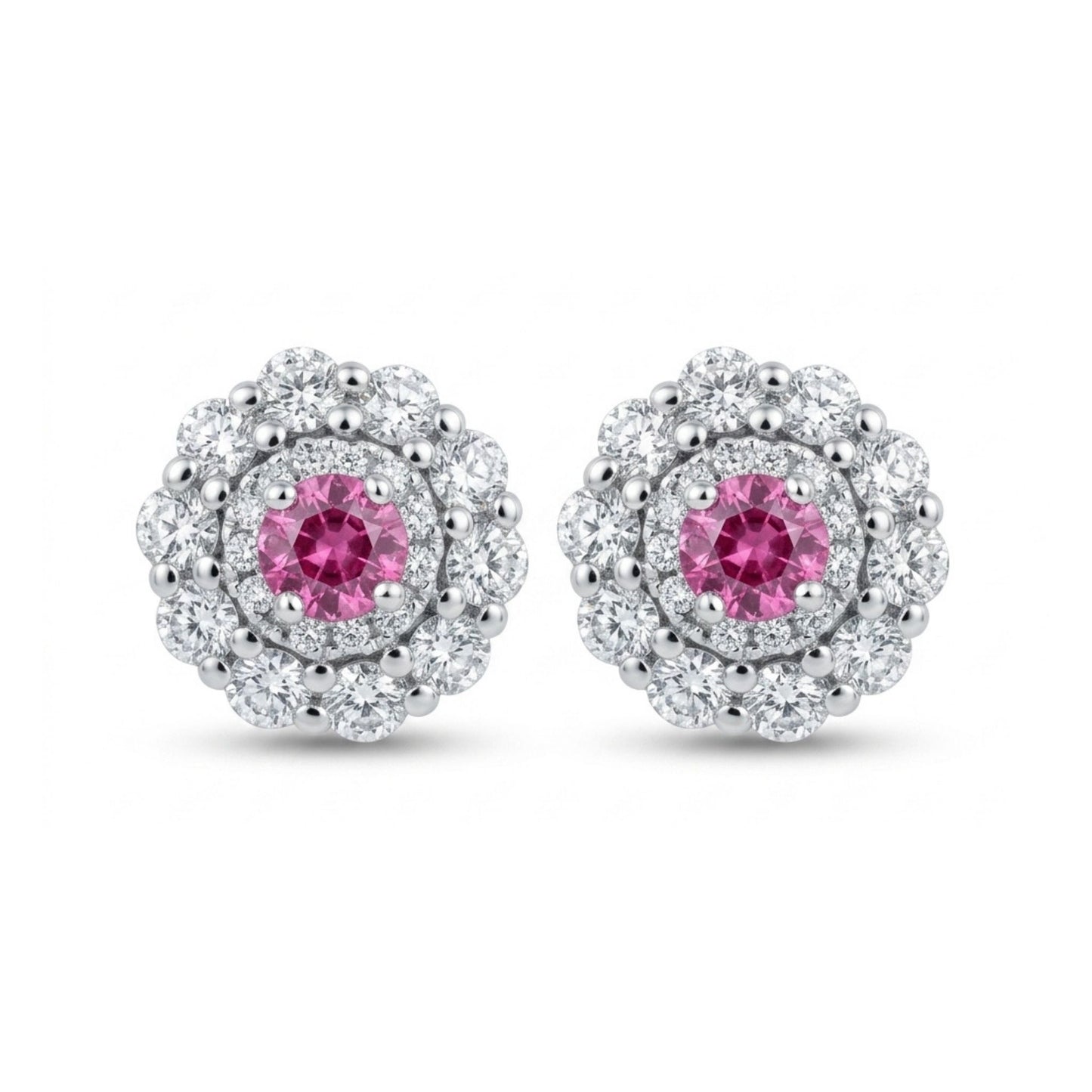 14K 0.14cttw Round Mahenge Pink Spinel 0.6cttw White Diamonds Stud Earrings