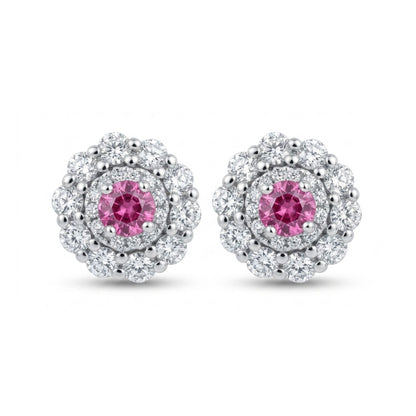 14K 0.14cttw Round Mahenge Pink Spinel 0.6cttw White Diamonds Stud Earrings