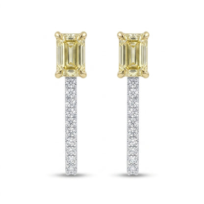 14K 1.03cttw Emerald Cut VS Yellow Diamond 0.15cttw White Diamonds Huggie Earrings