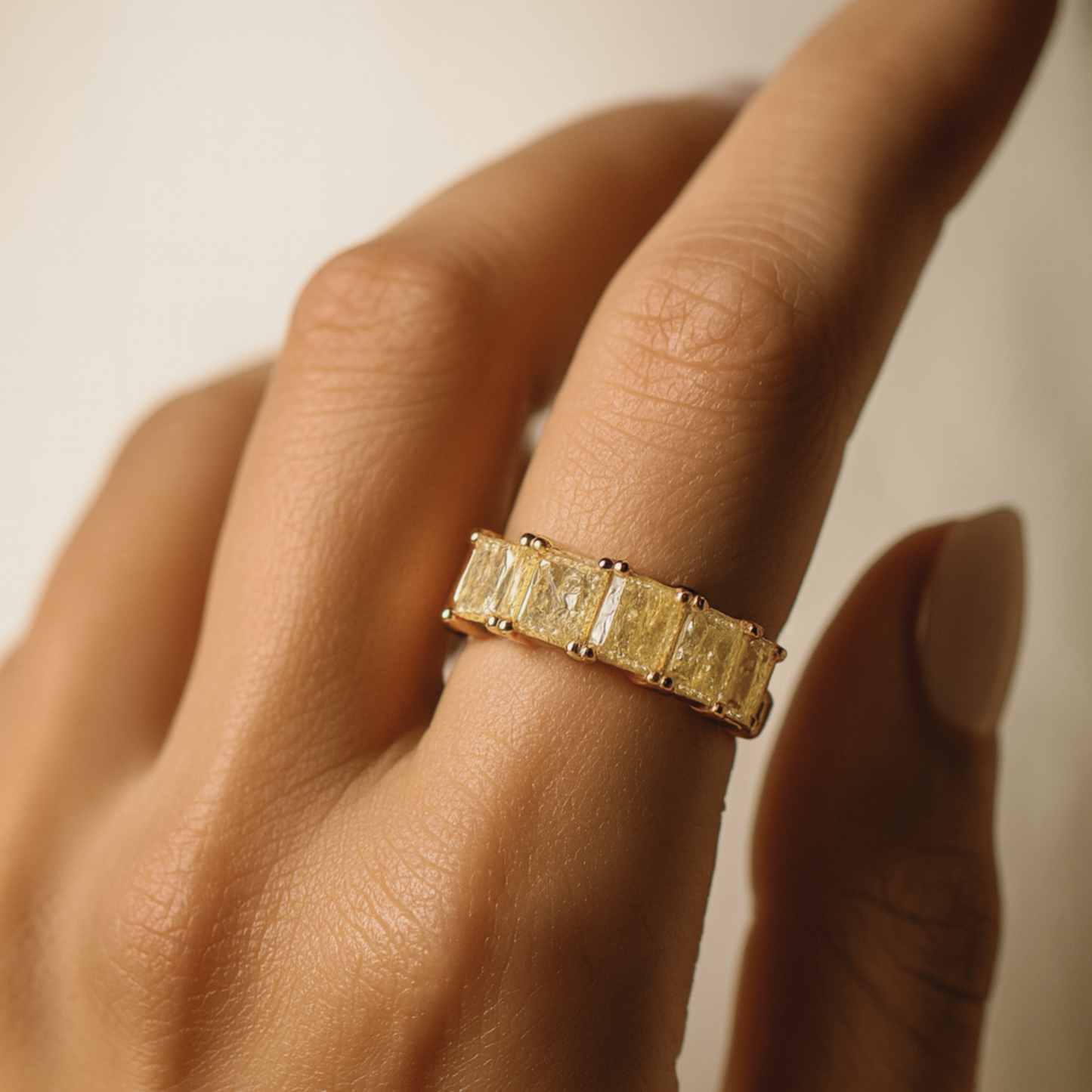 14K 2.01cttw Cushion VS Yellow Diamond 5 Stone Band Ring