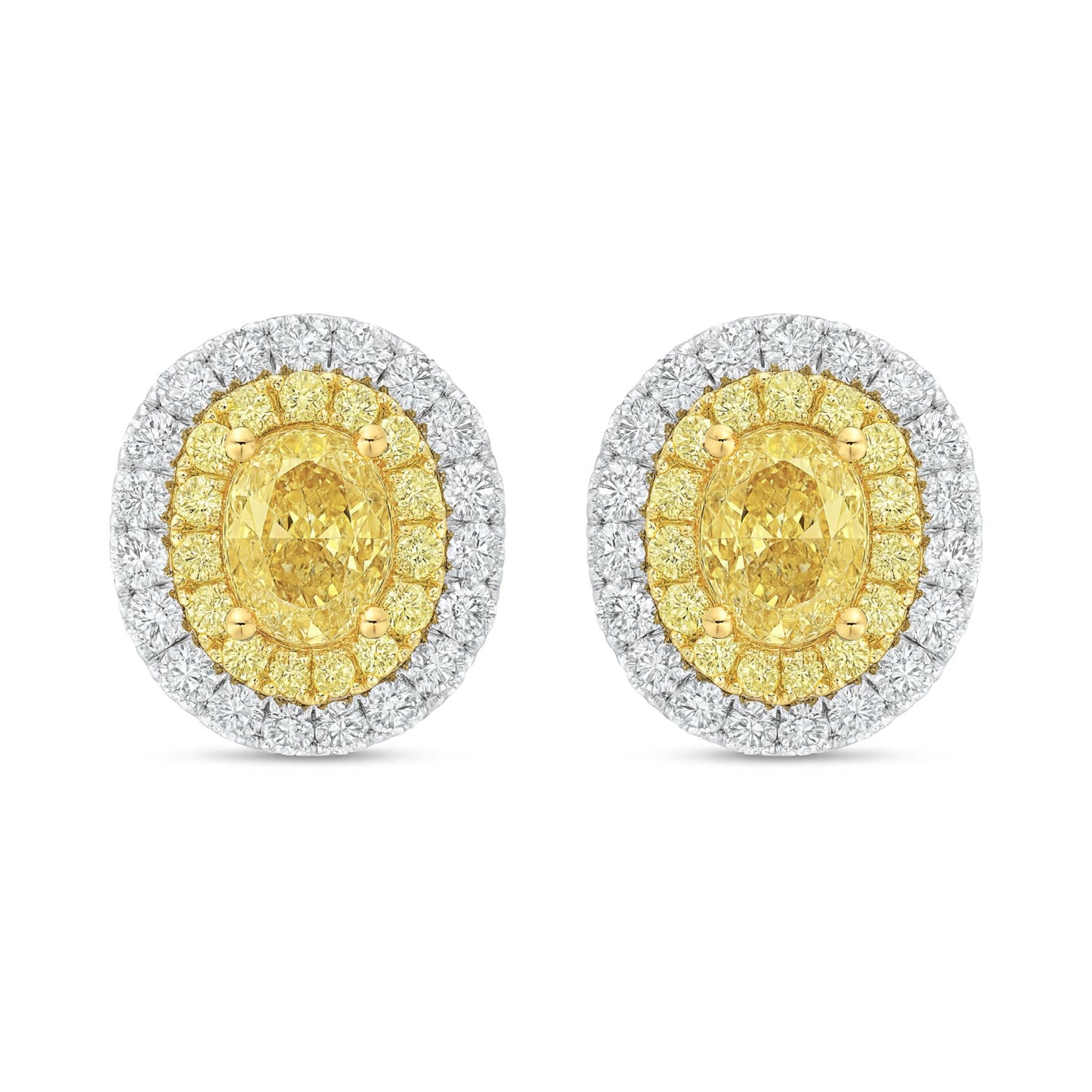 14K 0.60cttw Oval VS Yellow Diamond 0.58cttw Yellow & White Diamonds Stud Earrings