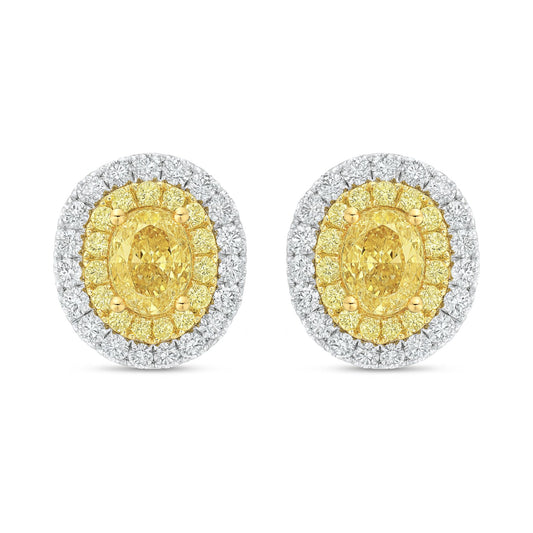 14K 0.60cttw Oval VS Yellow Diamond 0.58cttw Yellow & White Diamonds Stud Earrings