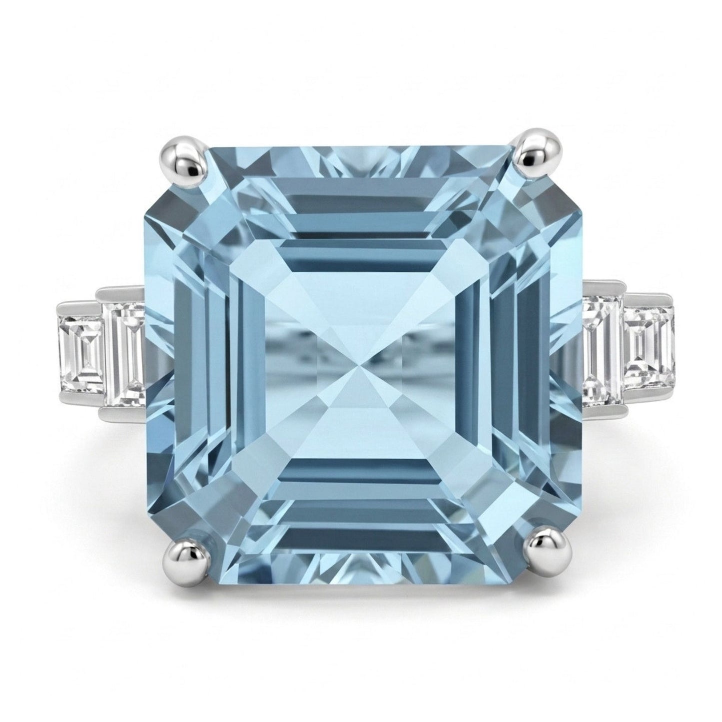 14K 10.46ct Asscher Cut Santa Maria Aquamarine 0.75cttw VS White Diamond Ring