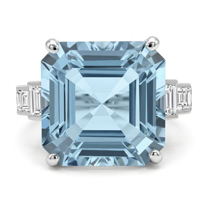14K 10.46ct Asscher Cut Santa Maria Aquamarine 0.75cttw VS White Diamond Ring