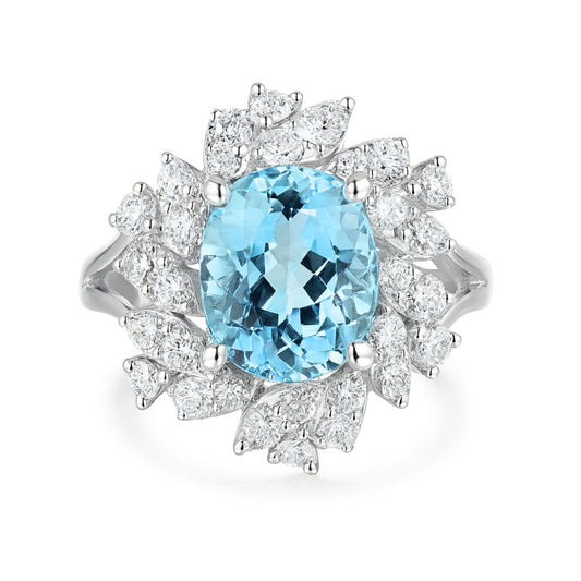 14K 2.62ct Oval Santa Maria Aquamarine 0.76cttw VS White Diamonds Ring
