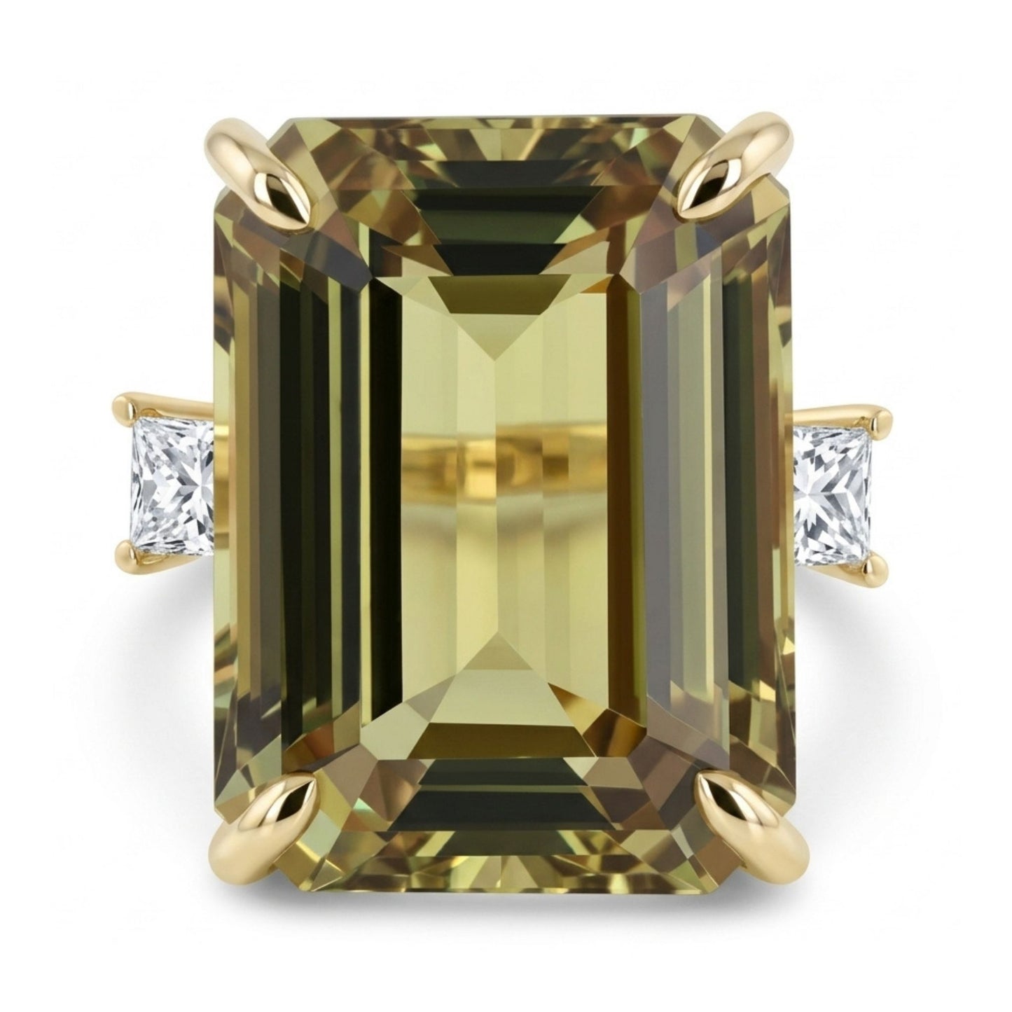 14K 21.82ct Emerald Cut Color Change Diaspore 0.63cttw VS White Diamond Ring