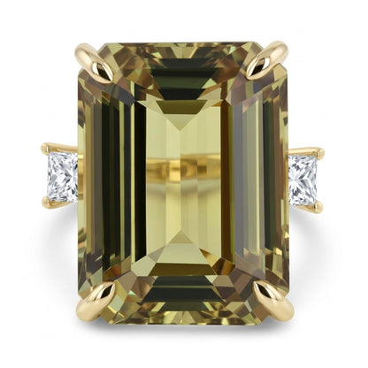 14K 21.82ct Emerald Cut Color Change Diaspore 0.63cttw VS White Diamond Ring