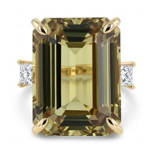 14K 21.82ct Emerald Cut Color Change Diaspore 0.63cttw VS White Diamond Ring