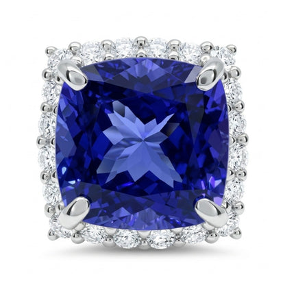 14K 10.40ct Cushion Blue Wing Tanzanite 1.19cttw VS White Diamonds Ring