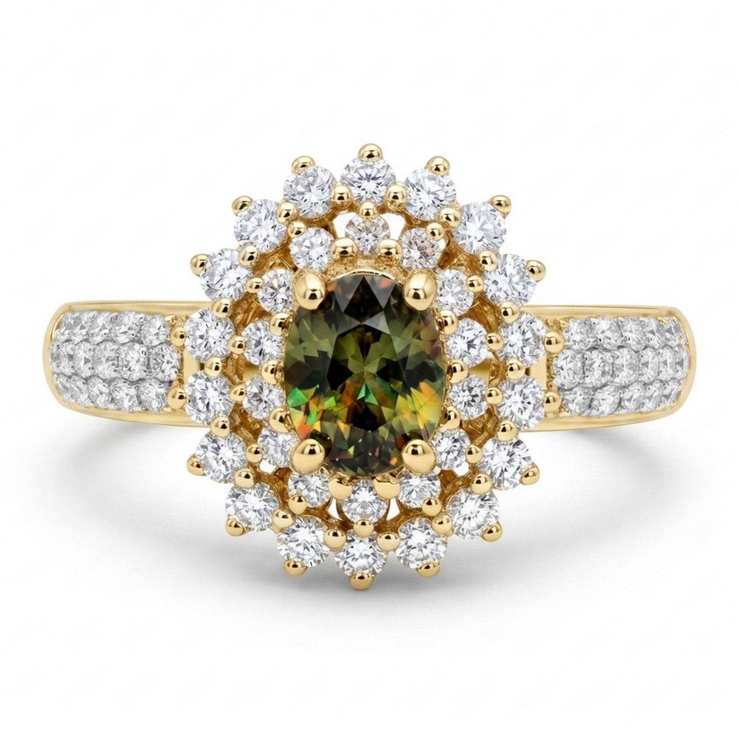 14K 0.62ct Oval Color Change Sphene 0.65cttw VS White Diamonds Ring