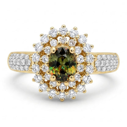 14K 0.62ct Oval Color Change Sphene 0.65cttw VS White Diamonds Ring