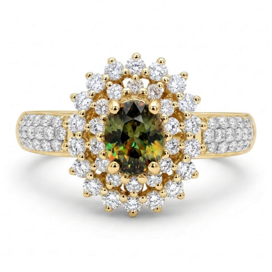 14K 0.62ct Oval Color Change Sphene 0.65cttw VS White Diamonds Ring
