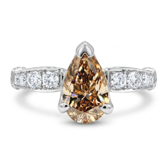 18K 1.08ct Pear Shape VS Fawn Diamond 0.55cttw White Diamonds Ring