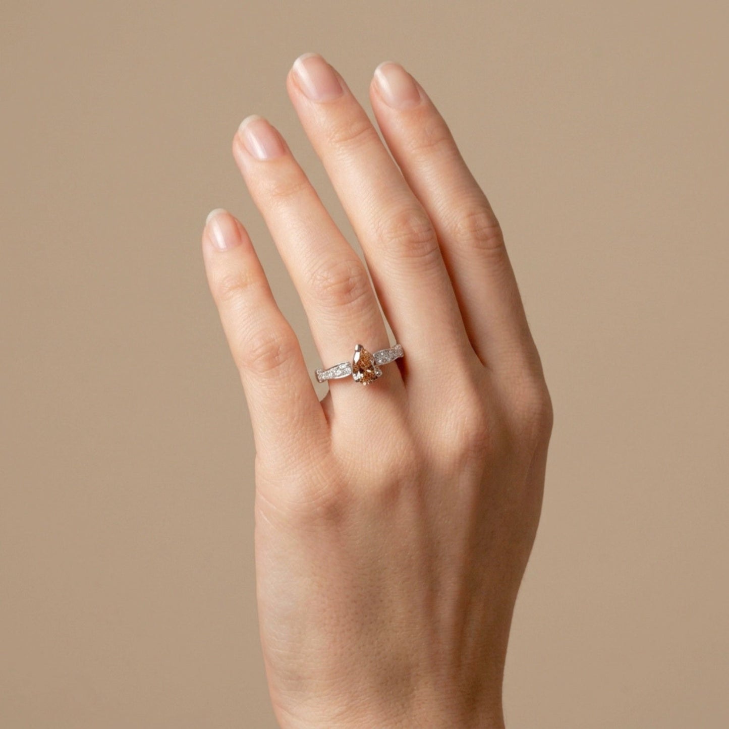 18K 1.08ct Pear Shape VS Fawn Diamond 0.55cttw White Diamonds Ring
